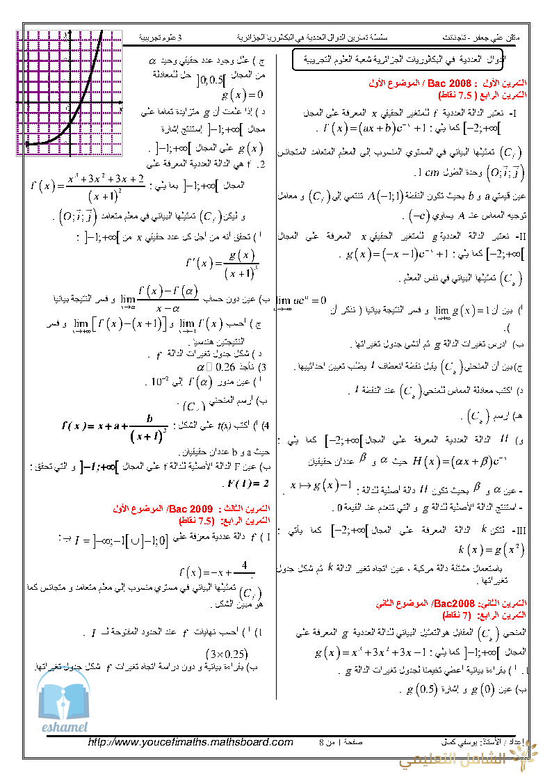 الدوال في البكالوريات الجزائرية