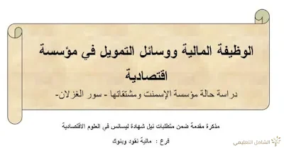 الوظيفة المالية ووسائل التمويل في المؤسسة الاقتصادية